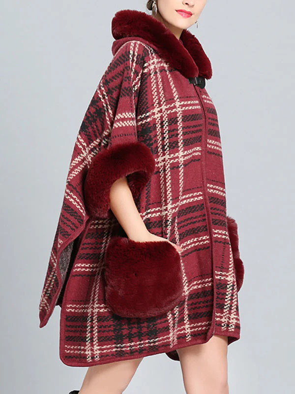 Feeling Fluffery Plaid Print Plus Size Cape Cardigan - Image 13