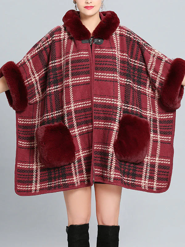Feeling Fluffery Plaid Print Plus Size Cape Cardigan - Image 14