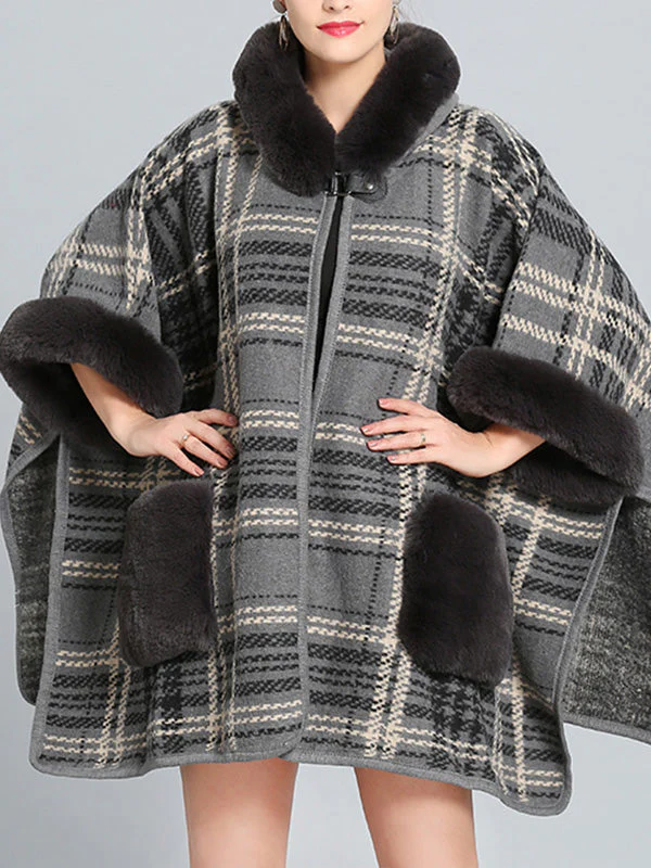 Feeling Fluffery Plaid Print Plus Size Cape Cardigan - Image 2