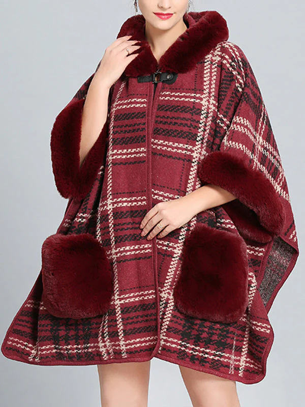 Feeling Fluffery Plaid Print Plus Size Cape Cardigan - Image 3