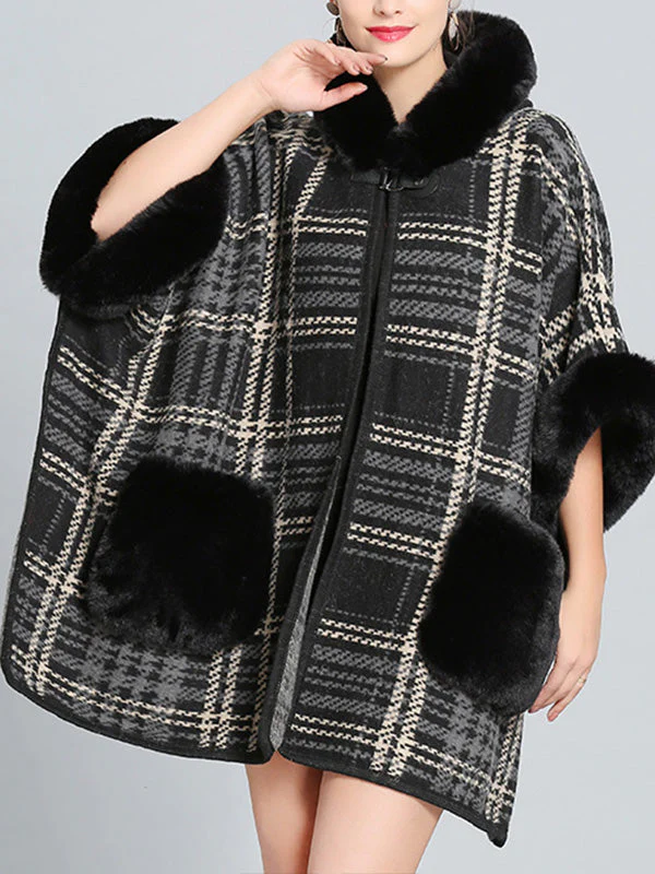 Feeling Fluffery Plaid Print Plus Size Cape Cardigan - Image 4