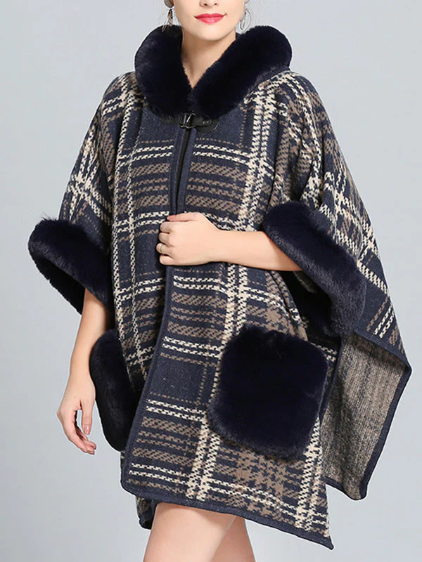 Feeling Fluffery Plaid Print Plus Size Cape Cardigan - Image 6