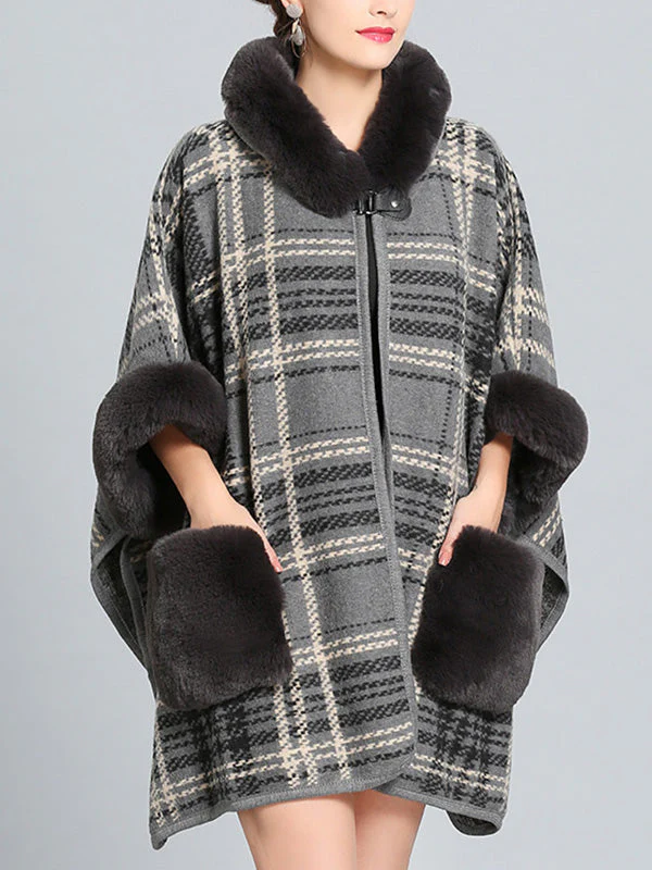 Feeling Fluffery Plaid Print Plus Size Cape Cardigan - Image 9