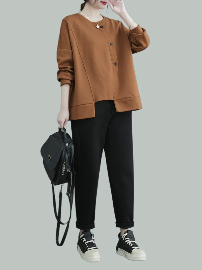 Female Casual Winter Soild Color Long-Sleeved Button Sweater Top - Image 2