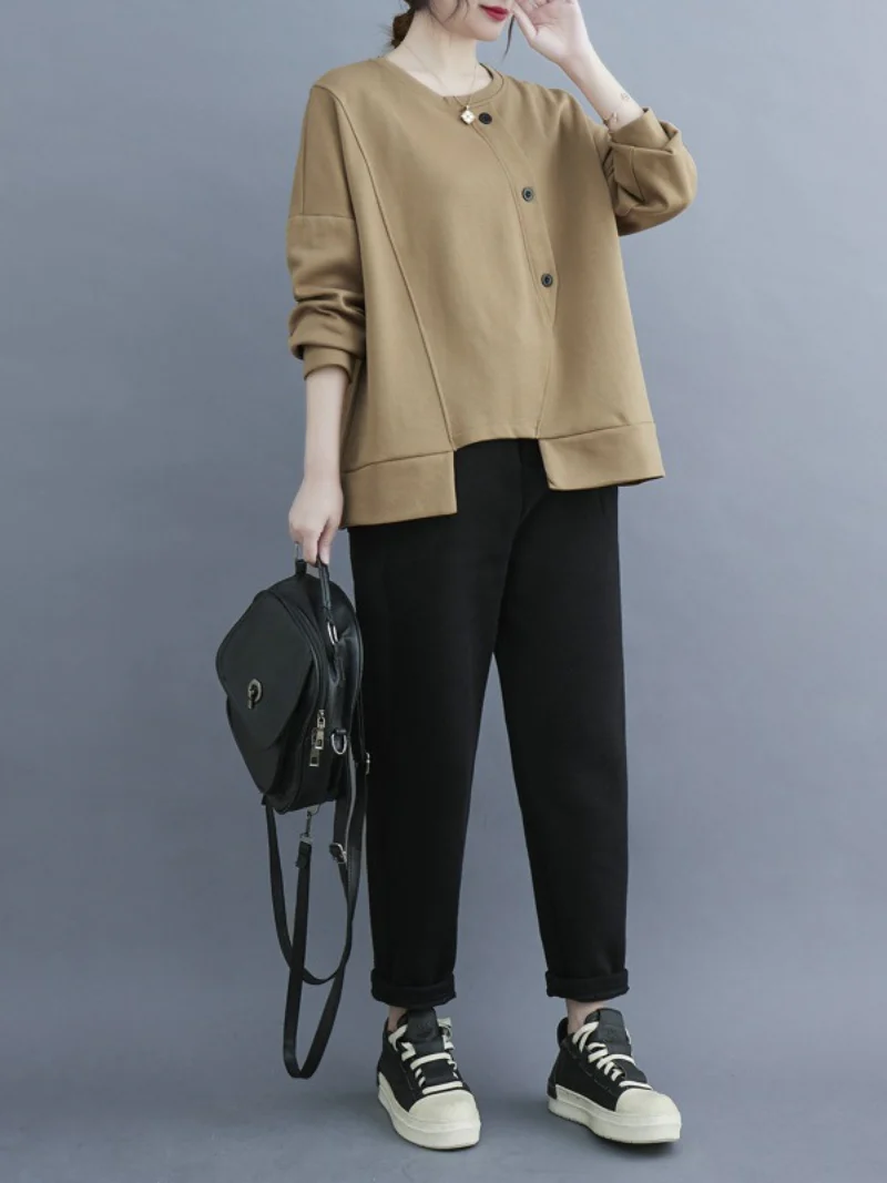 Female Casual Winter Soild Color Long-Sleeved Button Sweater Top - Image 5