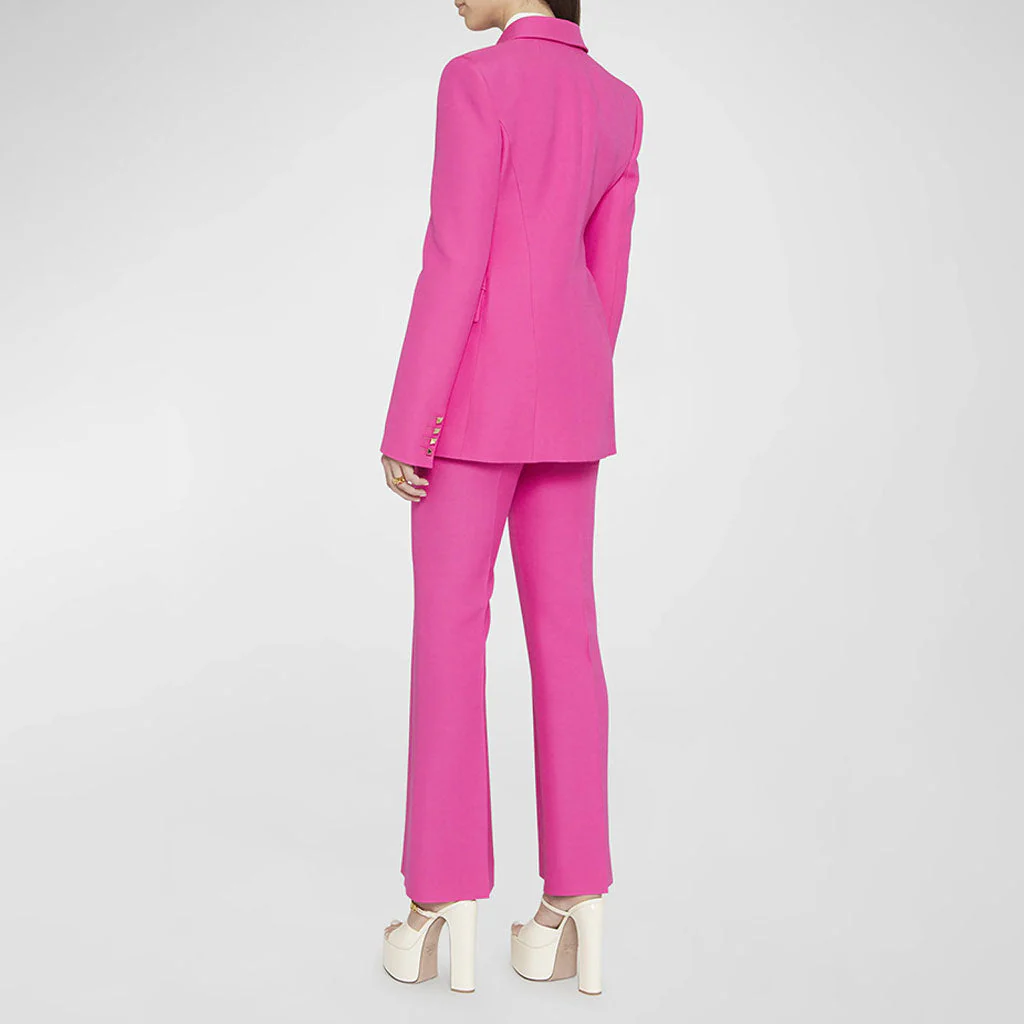 FeMinine Flared Leg Peak Lapel Studded Button Double Breasted Blazer Matching Set - Image 2