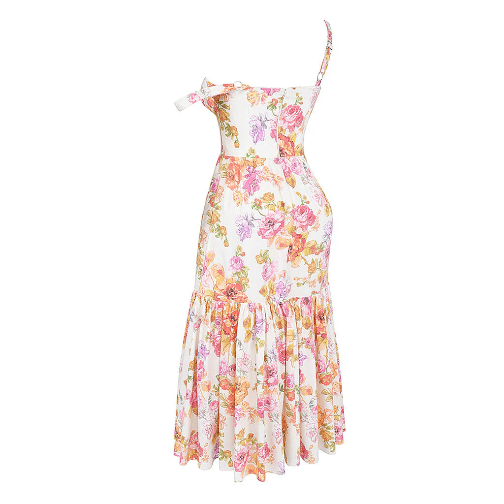 FeMinine Floral Print Sweetheart Suspender Strap Fit and Flare Midi SunDress - Image 5
