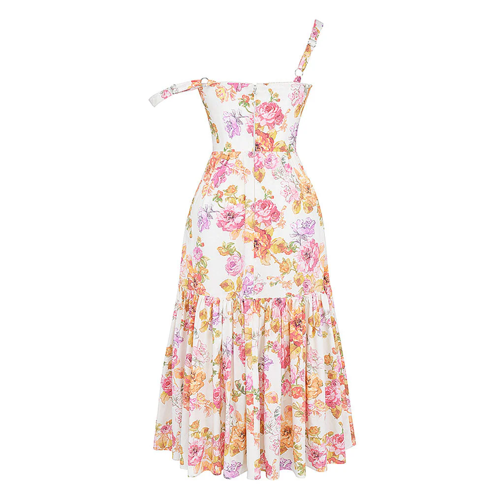 FeMinine Floral Print Sweetheart Suspender Strap Fit and Flare Midi SunDress - Image 6