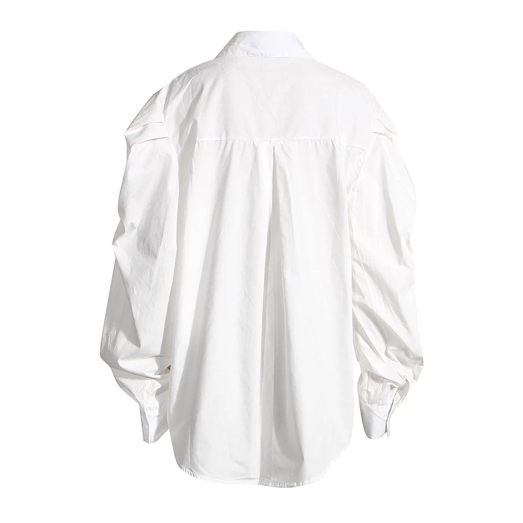 FeMinine Folded Collar Balloon Sleeve Button Down Blouse - Image 2