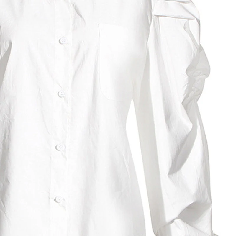FeMinine Folded Collar Balloon Sleeve Button Down Blouse - Image 7