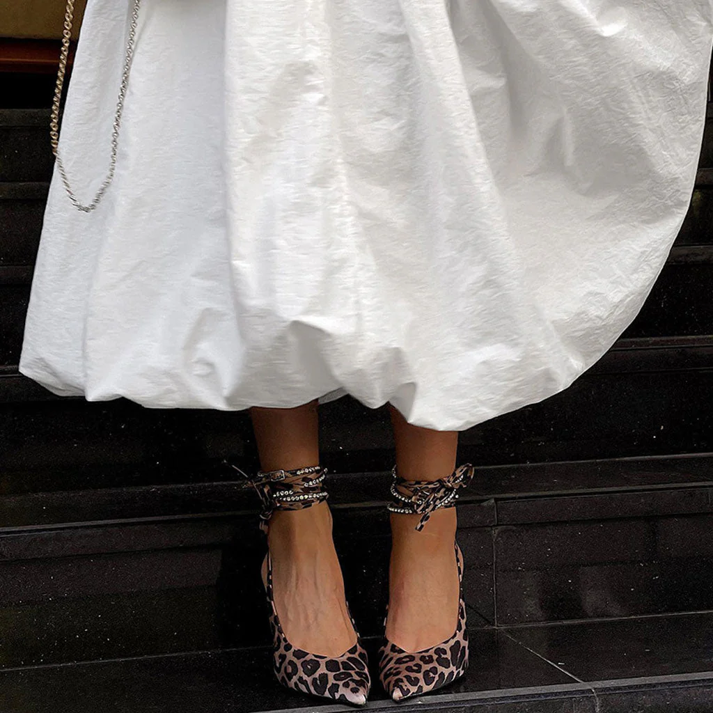 FeMinine Solid Color Silky Satin Plicated High Waist Midi Balloon Skirt - Image 6