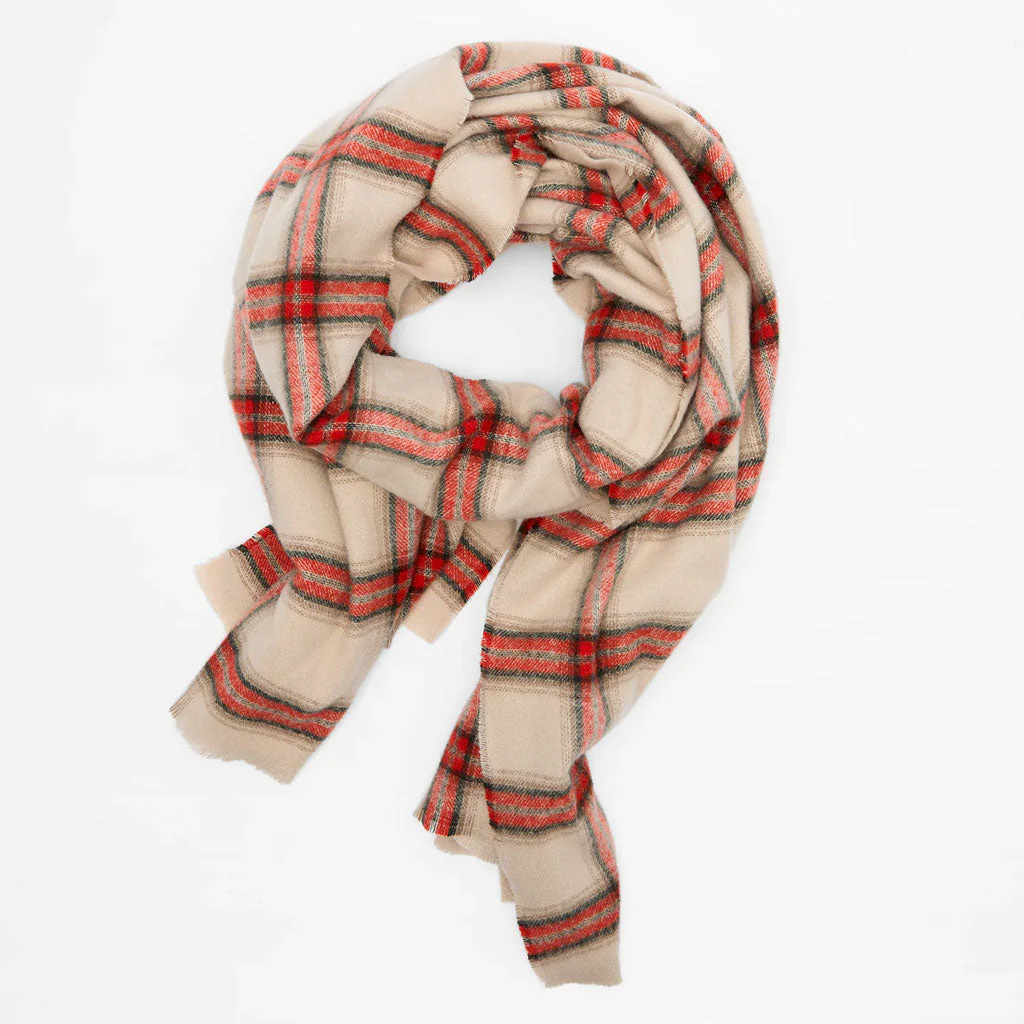 Festival Multi Color Plaid Printed Oversized Blanket Scarf - Red - Image 2