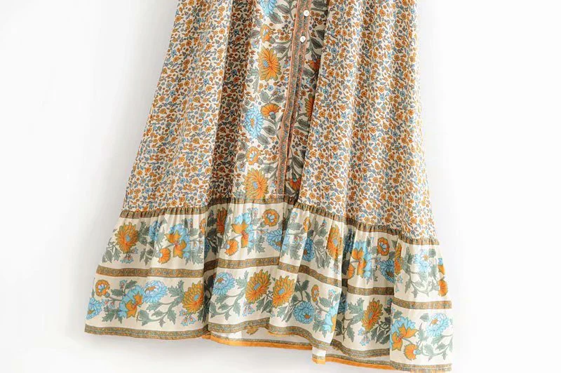 Beachwear Floral Print Red Color Cotton Long Length Gown Kimono Duster Robe - Image 6