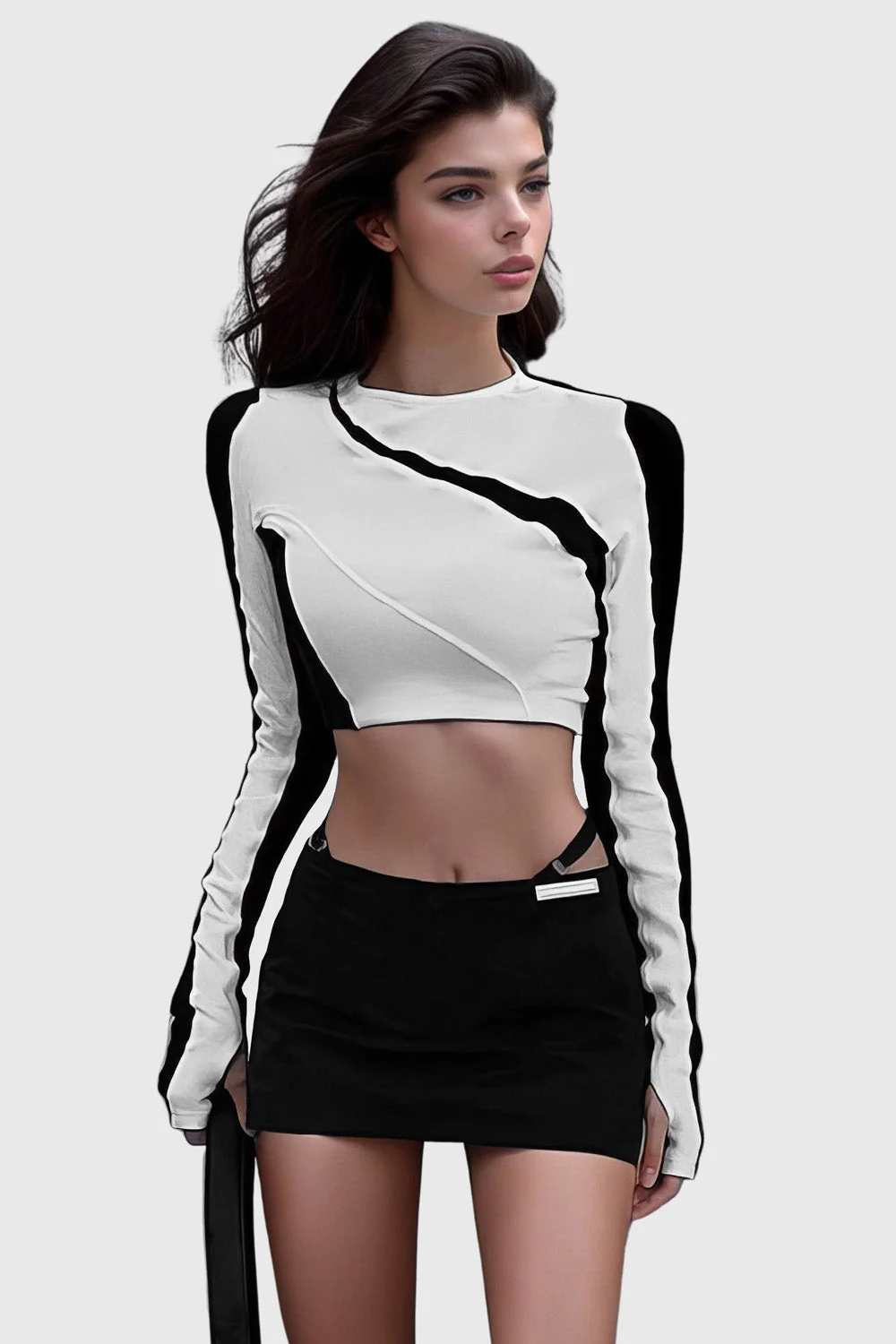 Fitted Casual Long Sleeve Top - White - Image 3