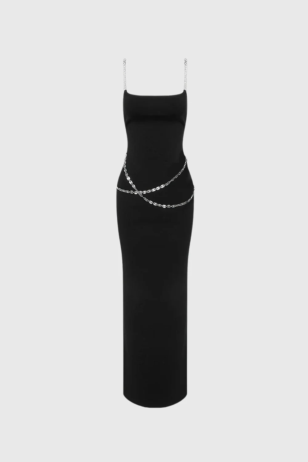 Fitted Midi Dress with Waist Chains - Black - Image 4