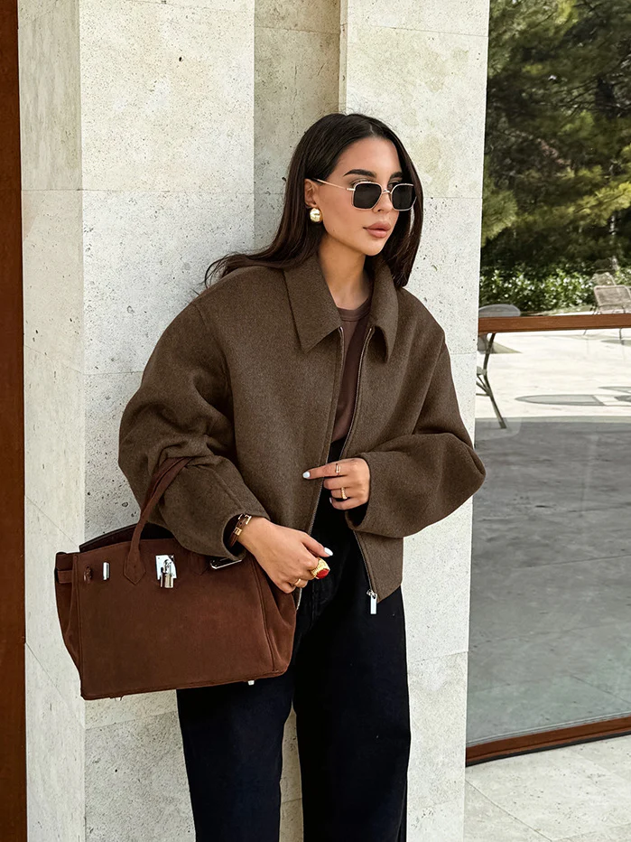 Flap collar zipper wool coat - Image 2