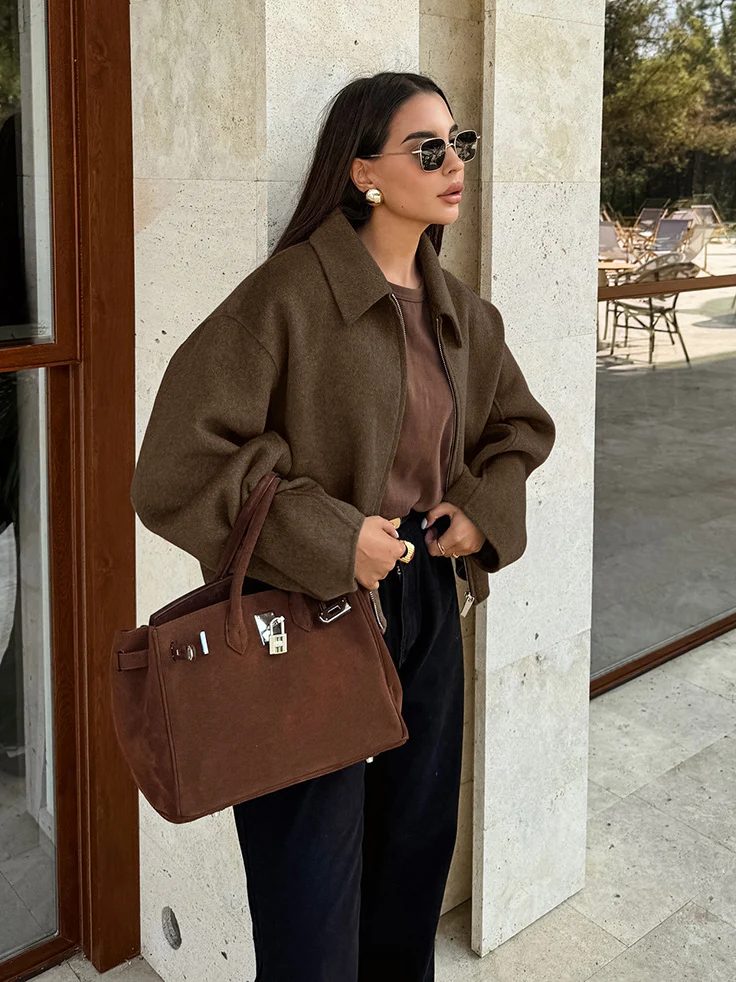 Flap collar zipper wool coat - Image 4