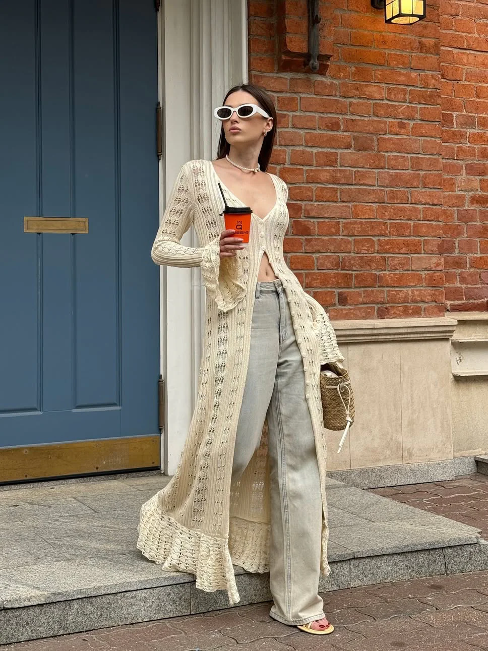 Flare Sleeve Knit Long Cardigan - Image 2
