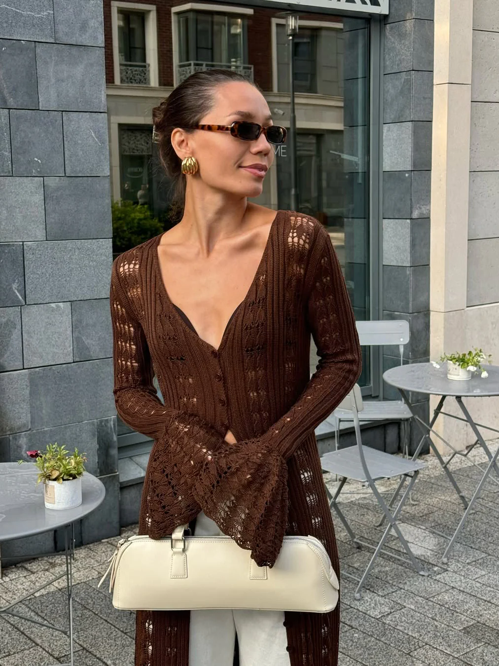 Flare Sleeve Knit Long Cardigan - Image 7