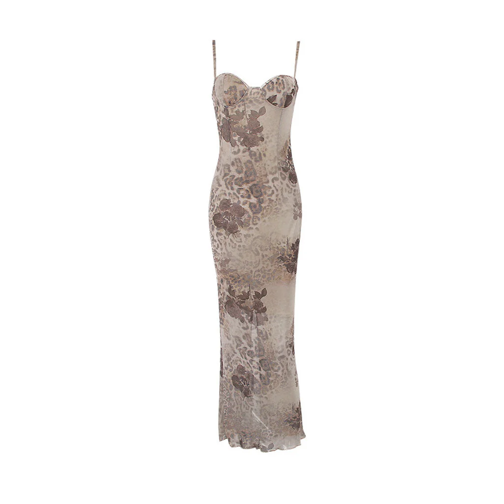 Flattering Print Sweetheart Neck Lace Up Cami Maxi Mesh Dress - Floral - Image 4