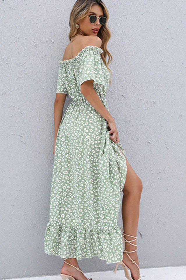 Floral Button Off-Shoulder Dress - Image 10