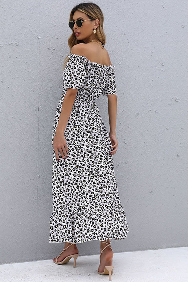 Floral Button Off-Shoulder Dress - Image 18