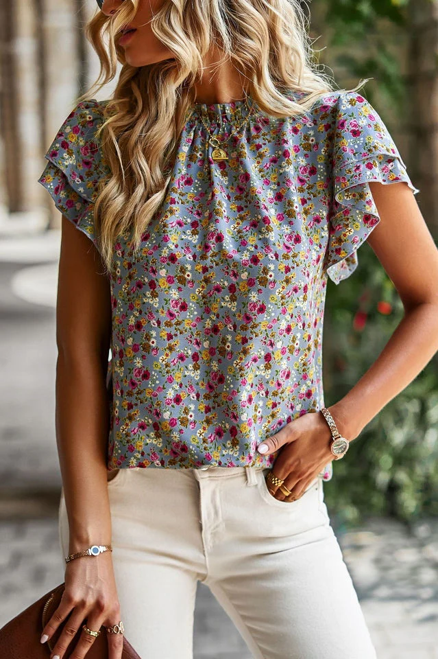 Floral Flutter Sleeve Top - Image 10