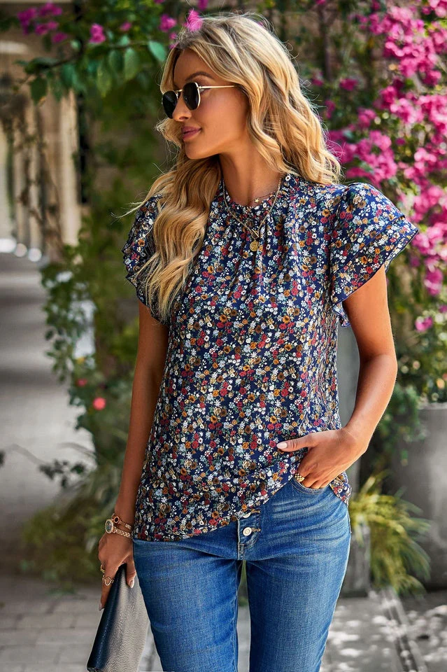 Floral Flutter Sleeve Top - Image 13