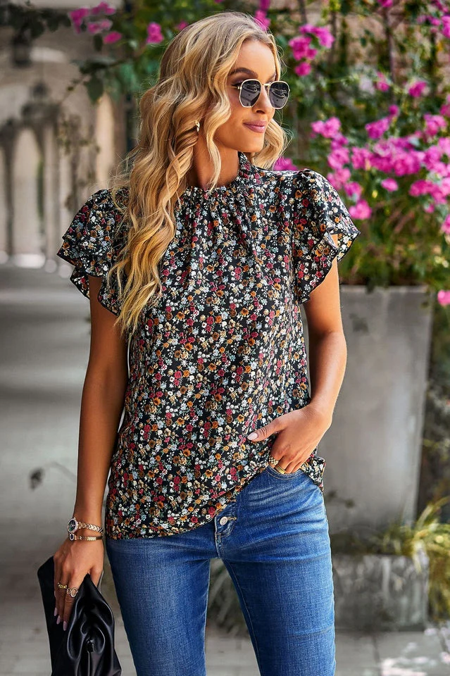 Floral Flutter Sleeve Top - Image 15