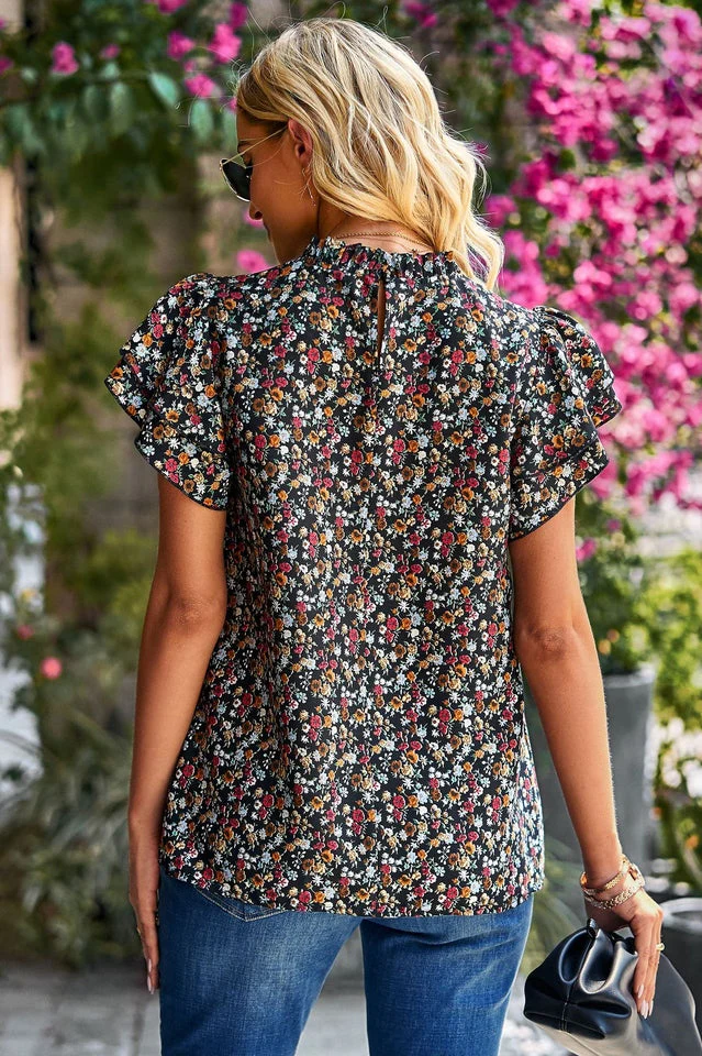 Floral Flutter Sleeve Top - Image 17