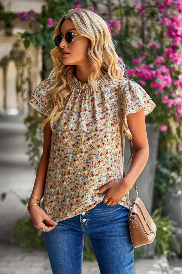 Floral Flutter Sleeve Top - Image 4
