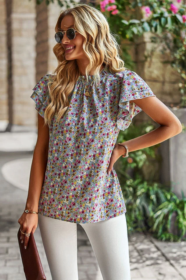 Floral Flutter Sleeve Top - Image 8