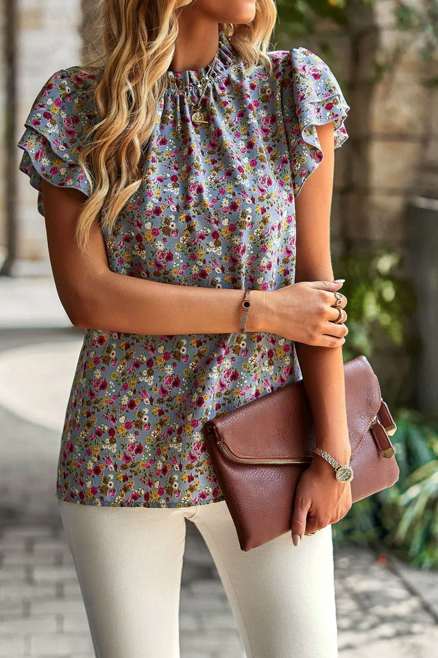Floral Flutter Sleeve Top - Image 9