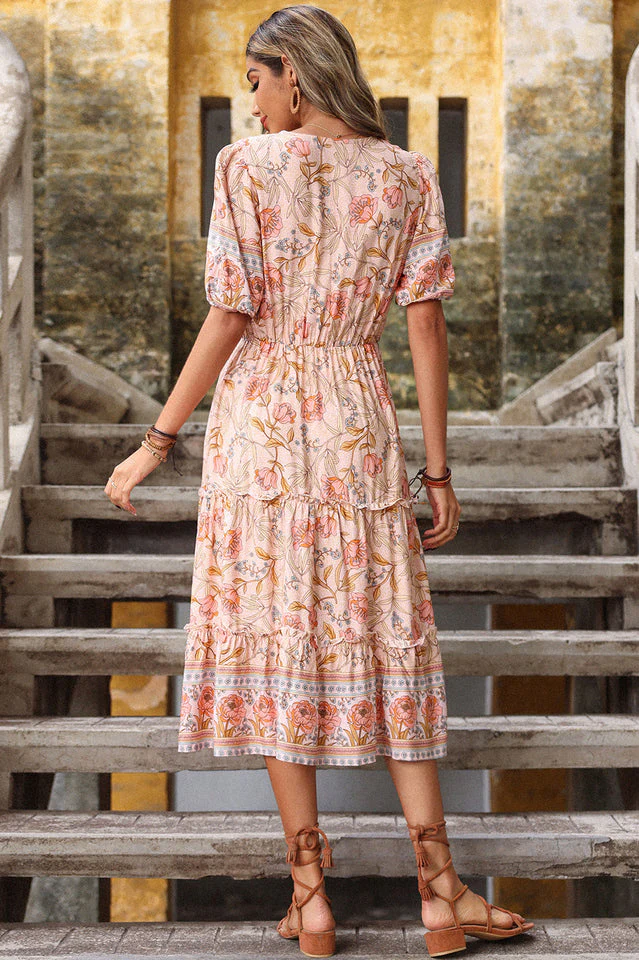 Floral Frill Trim Surplice Midi Dress - Image 3