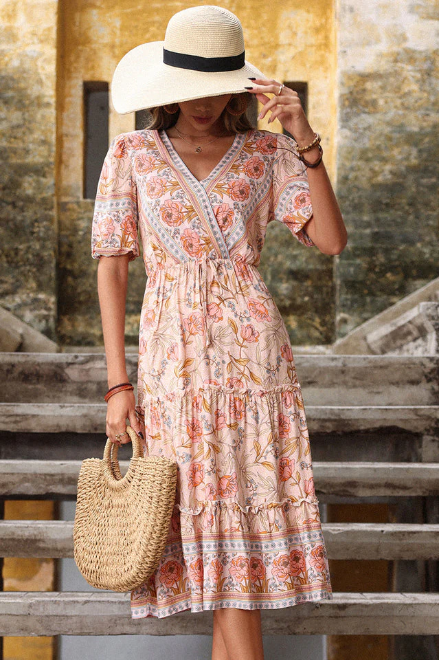 Floral Frill Trim Surplice Midi Dress - Image 4
