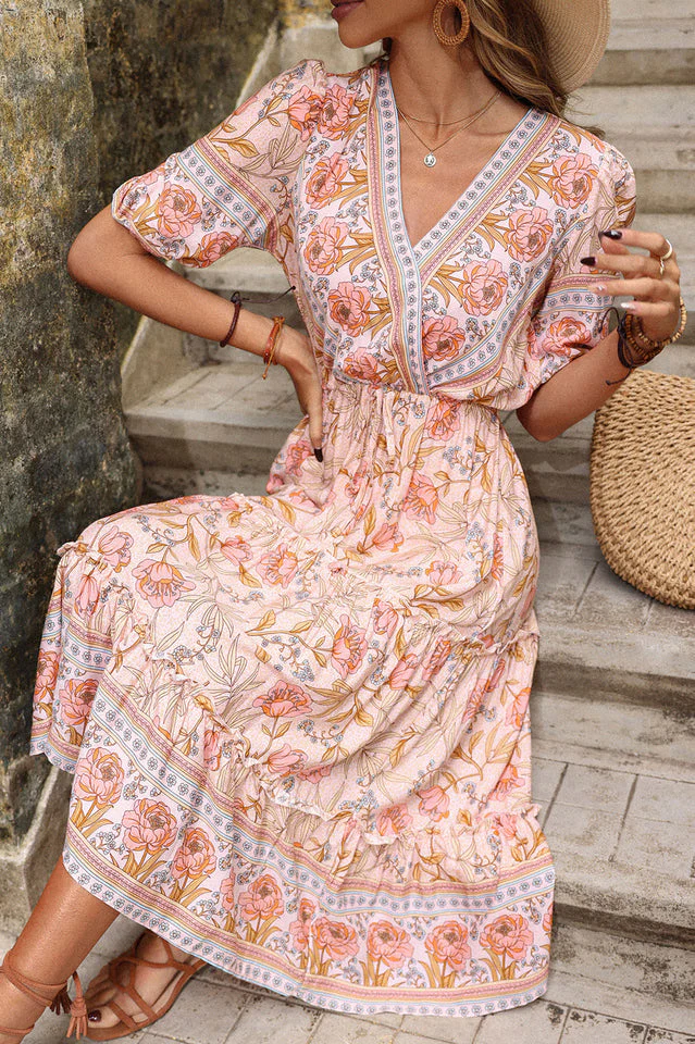 Floral Frill Trim Surplice Midi Dress - Image 5