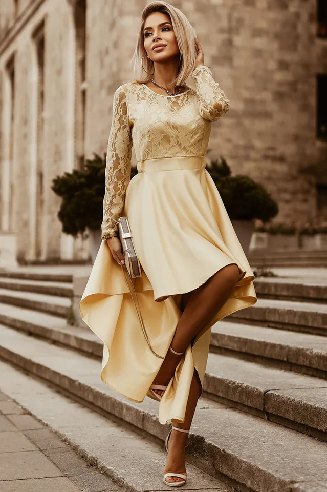 Floral Lace Satin Maxi Prom Dress - Image 14