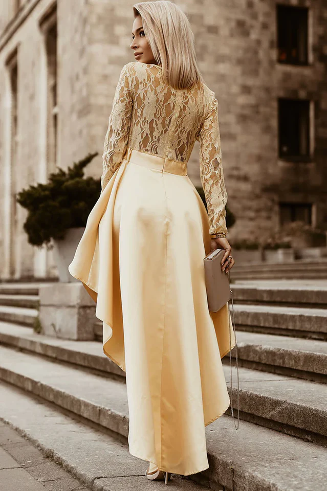 Floral Lace Satin Maxi Prom Dress - Image 15