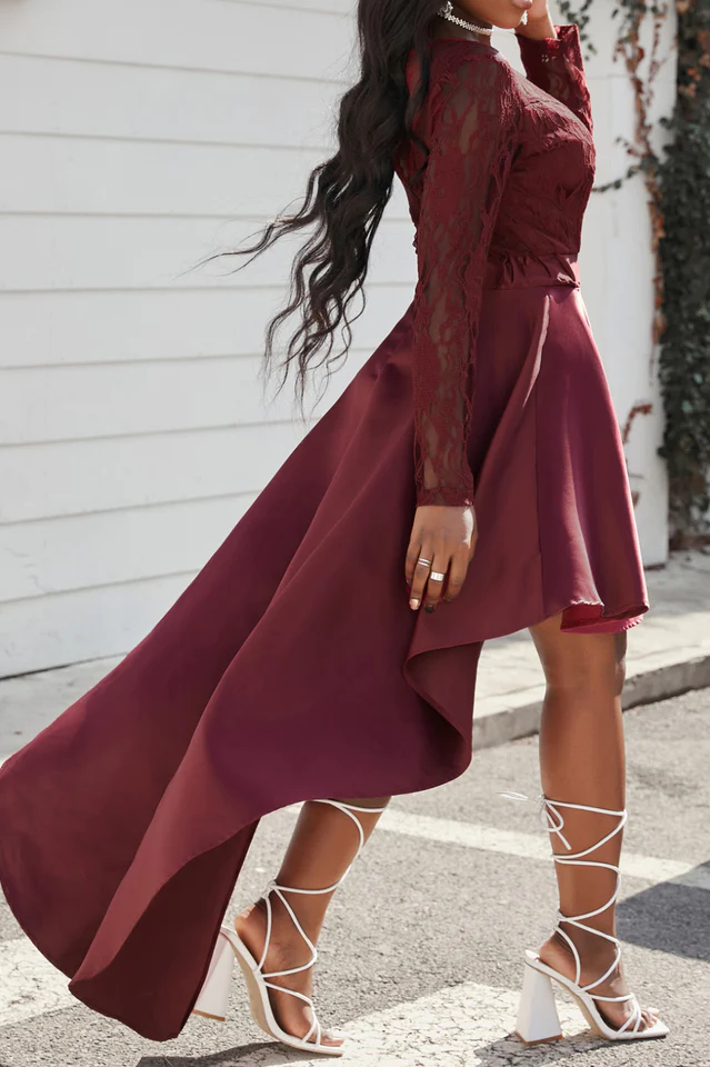 Floral Lace Satin Maxi Prom Dress - Image 16