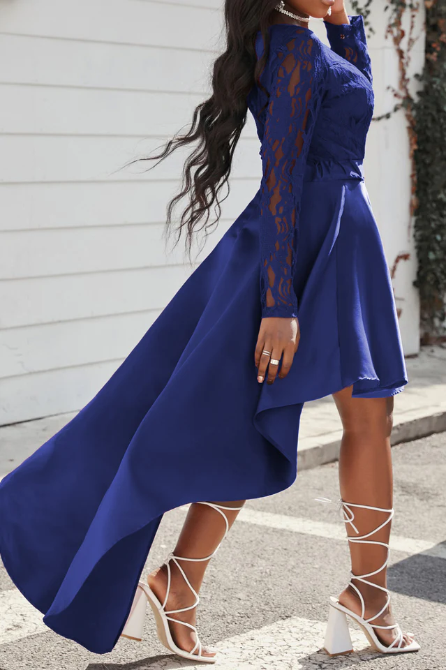Floral Lace Satin Maxi Prom Dress - Image 19