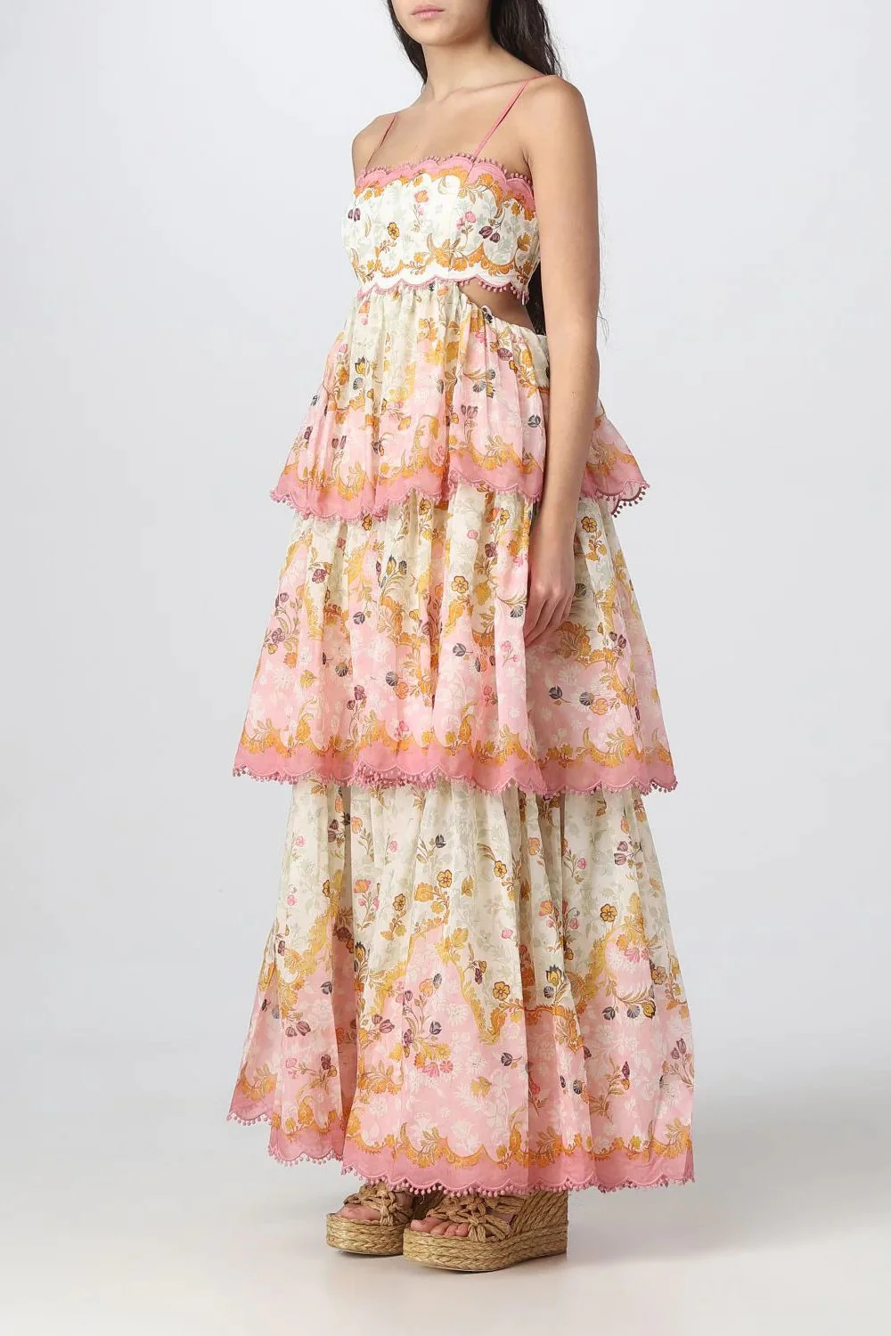 Floral Lace-Trim Midi Dress In Pink - Image 3