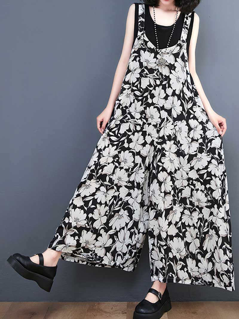 Floral Print Cotton Wide-Leg Overall Jumpsuit - Image 10