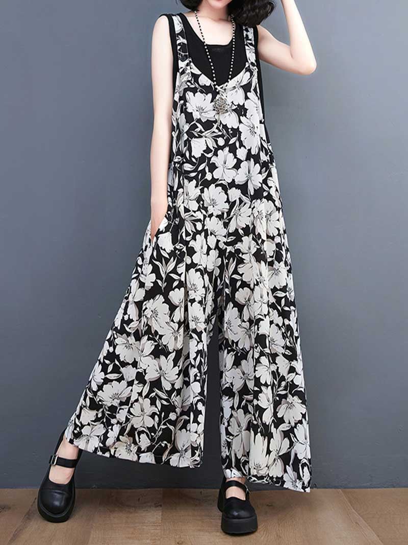Floral Print Cotton Wide-Leg Overall Jumpsuit - Image 5