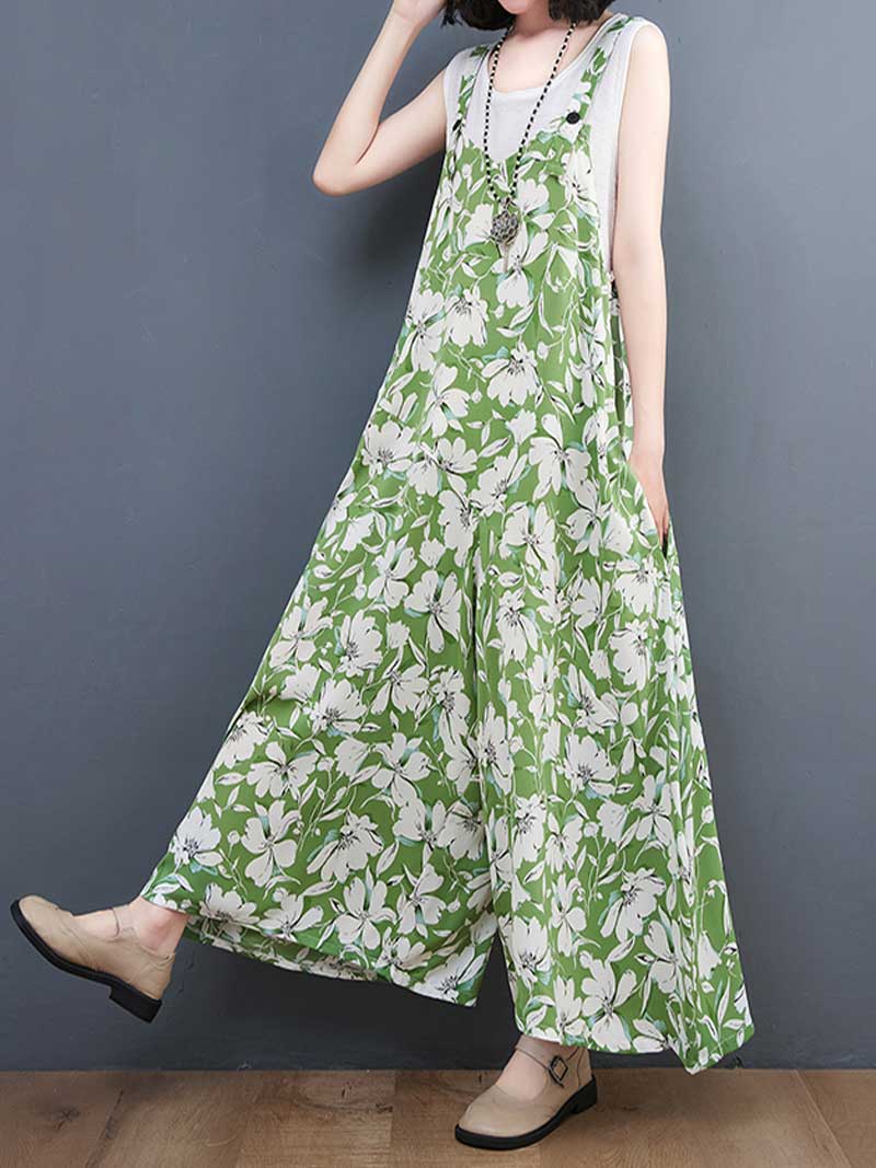 Floral Print Cotton Wide-Leg Overall Jumpsuit - Image 6