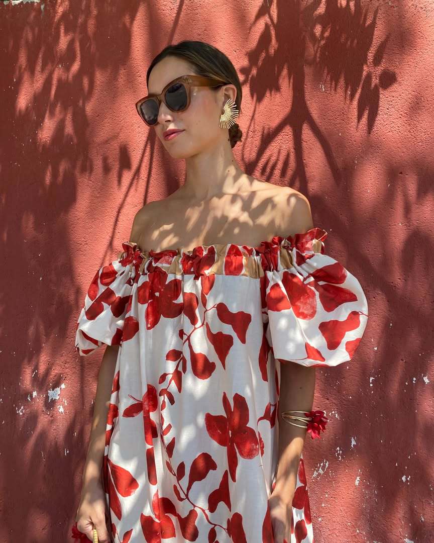 Floral Print Off-Shoulder Puff Sleeve Long Dress - Image 5