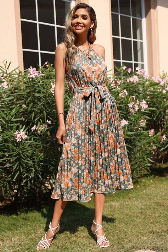 Floral Print Pleated Midi Dress - Image 2