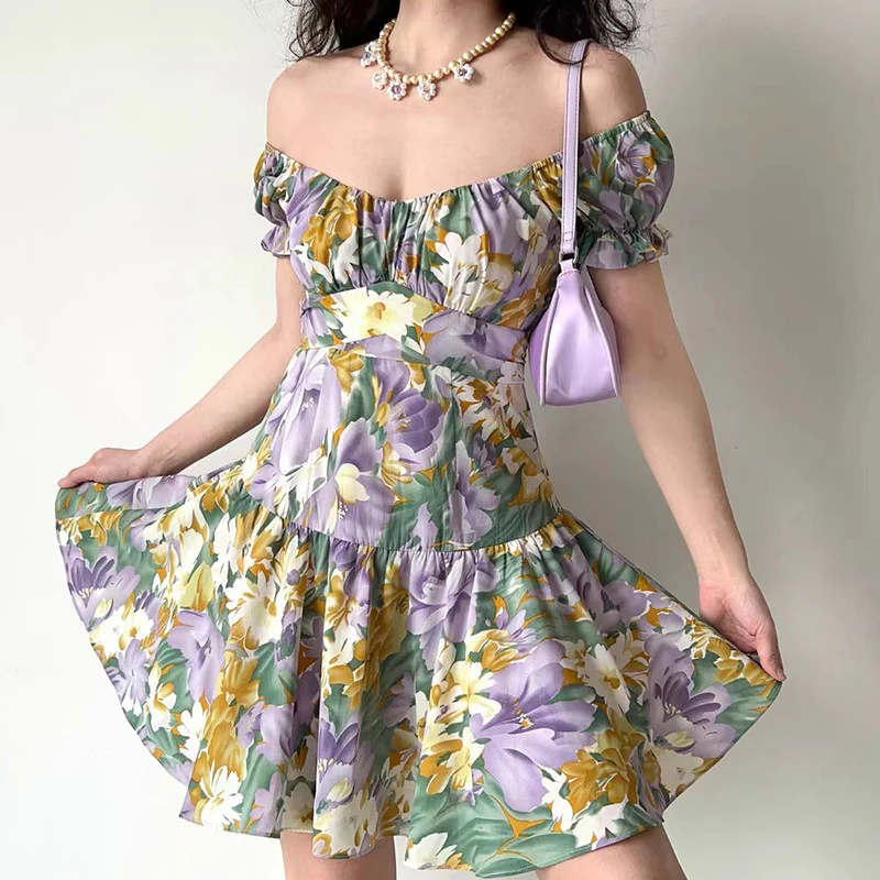 Floral Print Puff Sleeve Ruffle Short Dress - Image 4