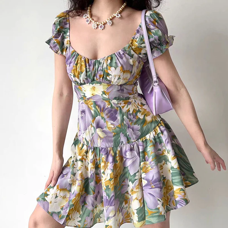 Floral Print Puff Sleeve Ruffle Short Dress - Image 7
