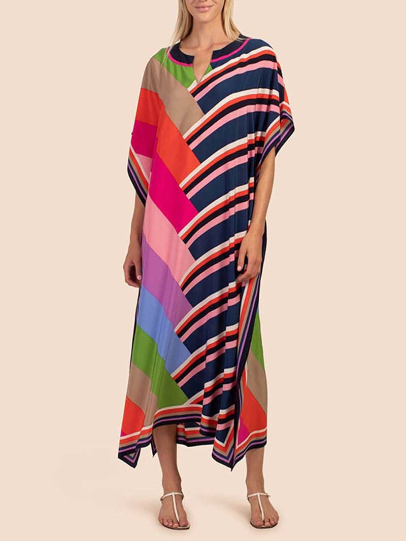 Floral Print V-Neck Short Sleeves Kaftan Dress - Image 5