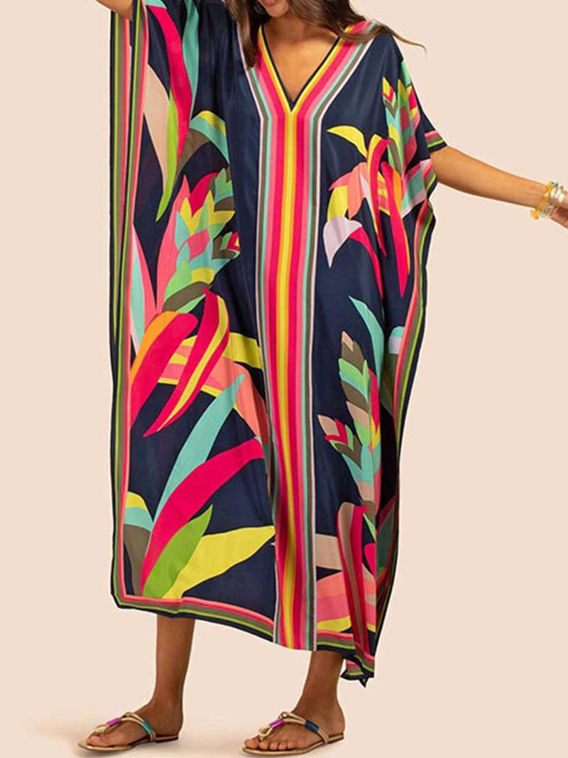 Floral Print V-Neck Short Sleeves Kaftan Dress - Image 6